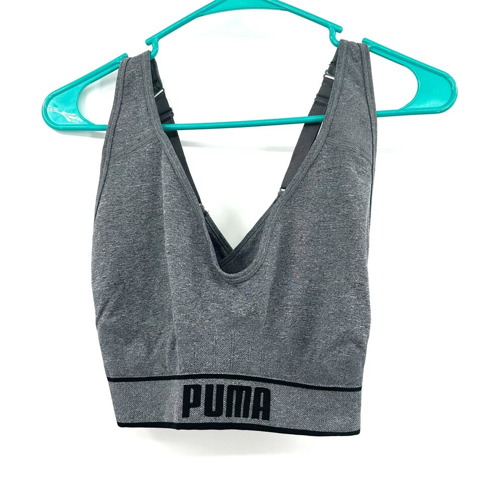 Puma‎ size large sports bra cross over back gray logo band